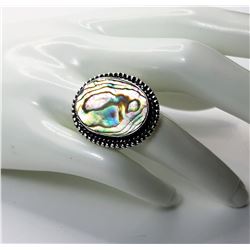 3)  ABALONE RING, STAMPED 925,  SIZE 7.