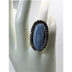 2)  OWYHEO BLUE OPAL RING, STAMPED 925