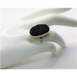 4)  BLACK TOURMALINE OVAL RING STAMPED