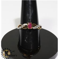 #193-RED RUBY + CZ RING SIZE 7.5