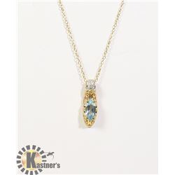 #122-BLUE TOPAZ & CZ NECKLACE & PENDANT