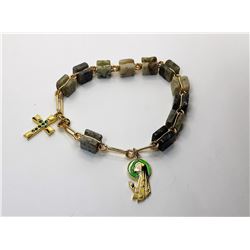 5)  ROUGH EMERALD AND GOLD TONE