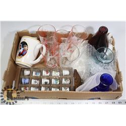 ESTATE FLAT OF GLASSWARE AND THIMBLES