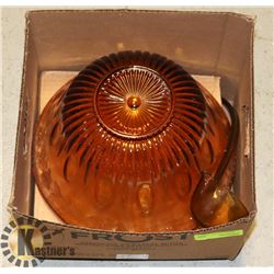 ESTATE AMBER GLASS PUNCH BOWL SET