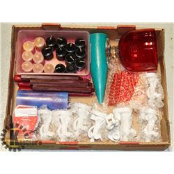 FLAT OF CANDLES AND CANDLE HOLDERS