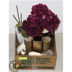 BOX W/HOUSEHOLD DECOR INCLUDING 4-PC