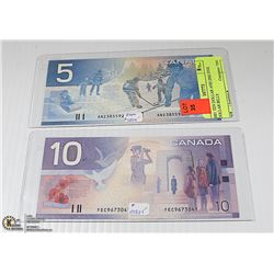 2001 TEN DOLLAR BILL AND 2002 FIVE DOLLAR BILL