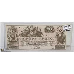 1800'S 'RED BACK' UNC CANAL BANK $20 BILL