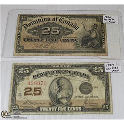 1900 AND 1923 SHINPLASTER 25 CENT NOTES