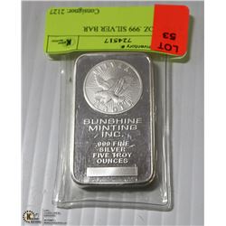 5 TROY OZ .999 SILVER BAR