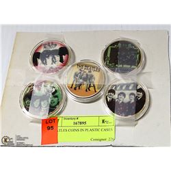 5 BEATLES COINS IN PLASTIC CASES