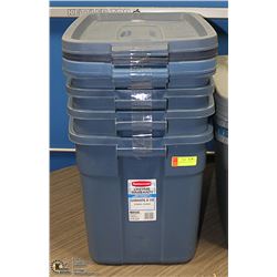 SET OF 4 RUBBERMAID STORAGE TOTES WITH