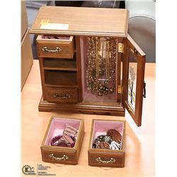 ESTATE JEWELLERY BOX WITH CONTENTS 10 INCH TALL