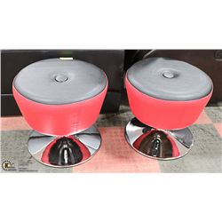PLUSH ONE BUTTON RED AND BLACK STOOLS 20W X 18H