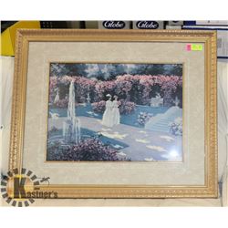 FRAMED GARDEN SCENE PICTURE, 35 X 30