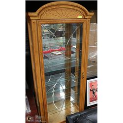 WOOD CURIO CABINET WITH GLASS SHELVES