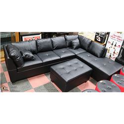 NEW BLACK LEATHERETTE CHAISE LOUNGE SECTIONAL WITH