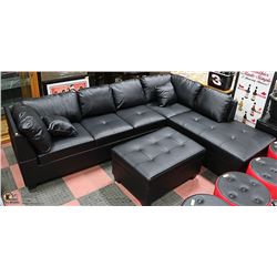 NEW BLACK LEATHERETTE CHAISE LOUNGE SECTIONAL WITH