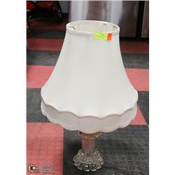 VINTAGE GLASS BASE LAMP WITH FABRIC SHADE 25" TALL