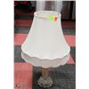 Image 1 : VINTAGE GLASS BASE LAMP WITH FABRIC SHADE 25" TALL