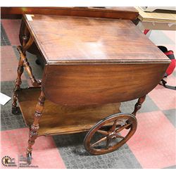 ANTIQUE MAHOGANY DROP LEAF TEA CART / TROLLEY