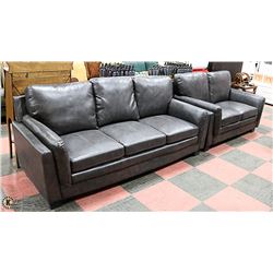 GREY LEATHERETTE SOFA WITH LOVESEAT