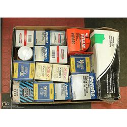 BOX OF ASSORTED FILTERS & ETC.