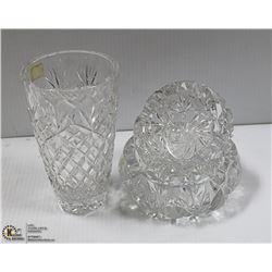 CRYSTAL VASE AND 2 PINWHEEL CRYSTAL ASHTRAYS