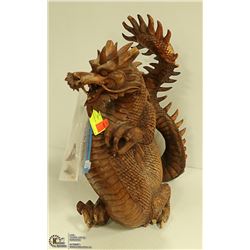 CARVED WOODEN DRAGON - 15" WIDE X 20" TALL