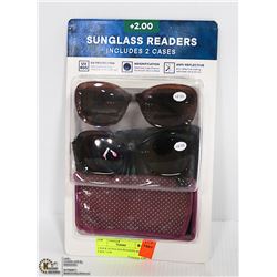 2 PACK SUNGLASS READERS WITH CASE +2.00