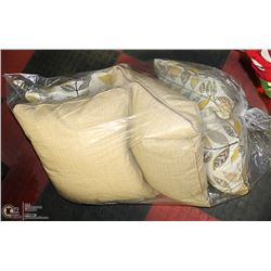 ACCENT PILLOWS (4) YELLOW/FLORAL/LEAF PRINT