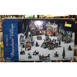 20-PC PORCELAIN VILLAGE WITH 4 LIGHTED