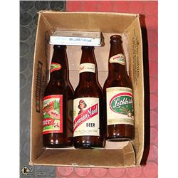 3 VINTAGE BEER BOTTLES & PLAYERS CIGARETTE TIN