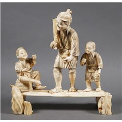 Japanese Walrus Ivory Carved Figural Group