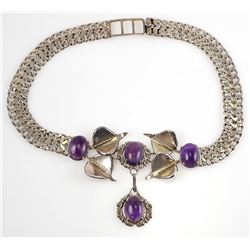 Signed FARFAN Sterling Mexican Amethyst Necklace