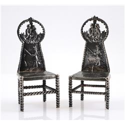 Dutch Silver 930 Miniature Pair of Chairs