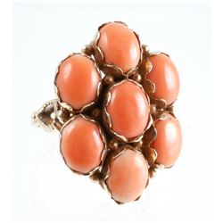 14K Yellow Gold Coral Cabochon Cocktail Ring