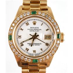 ROLEX Ladies Datejust 18k Diamonds Emeralds