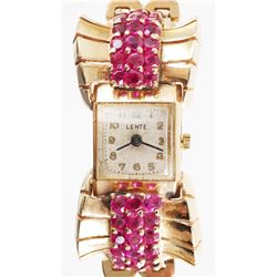 Ladies 14K Ruby LENTE Art Deco Wrist Watch
