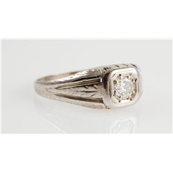 Engraved 14K White GOLD & DIAMOND Ring