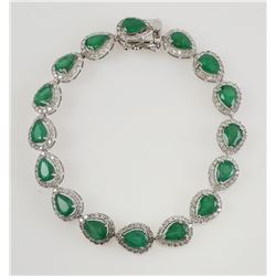 14K White Gold EMERALD & DIAMOND Bracelet