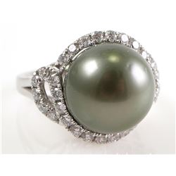 Platinum DIAMOND & TAHITIAN Pearl Ring