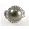 Image 2 : Platinum DIAMOND & TAHITIAN Pearl Ring