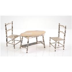 Dutch Silver 835 Miniature Table and Two Chairs