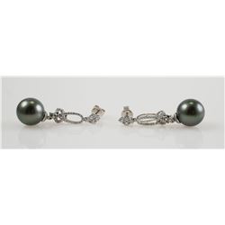 Platinum DIAMOND & TAHITIAN Pearl Earrings