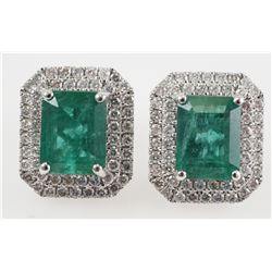 Pair PLATINUM EMERALD & Diamond Earrings