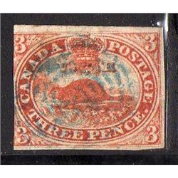#4iv F-VF GREEN CANCEL IMPERF BEAVER C$