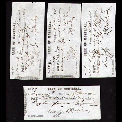 OLD BANK CHECK OF YEAR 1848 & 1849 FRIM THE BANK OF MONTREAL SIGNED BY ...