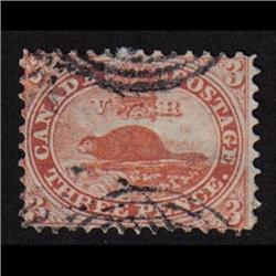 #12 Perforated Pence Three Pence, Dark Orange Red, 