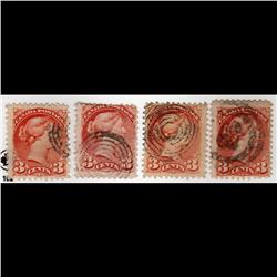 Canada #37var 4 USED PERF 11.5x12 VARIETY + COLOR SHADE